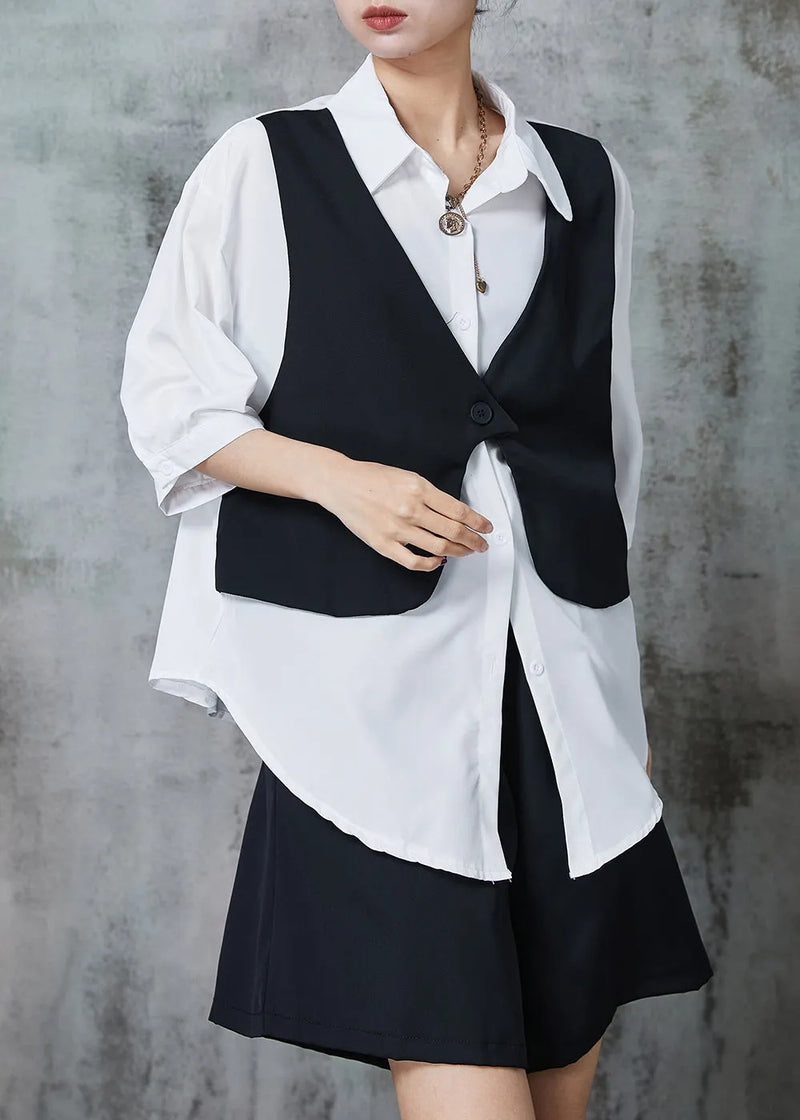 Black Loose Chiffon Fake Two Piece Shirts and Shorts Two Pieces Set Oversized Summer