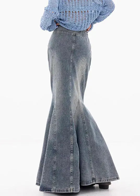 Blue Button Original Design Fishtail Denim Skirts High Waist Fall