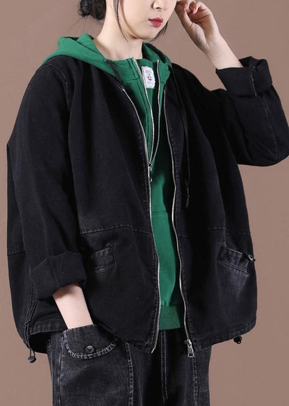 Loose Drawstring Baseball Collar Denim Jacket