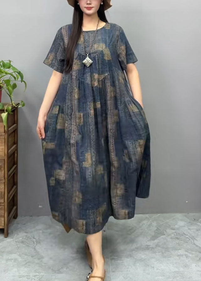 Navy Oversized Print Cotton Dress Summer