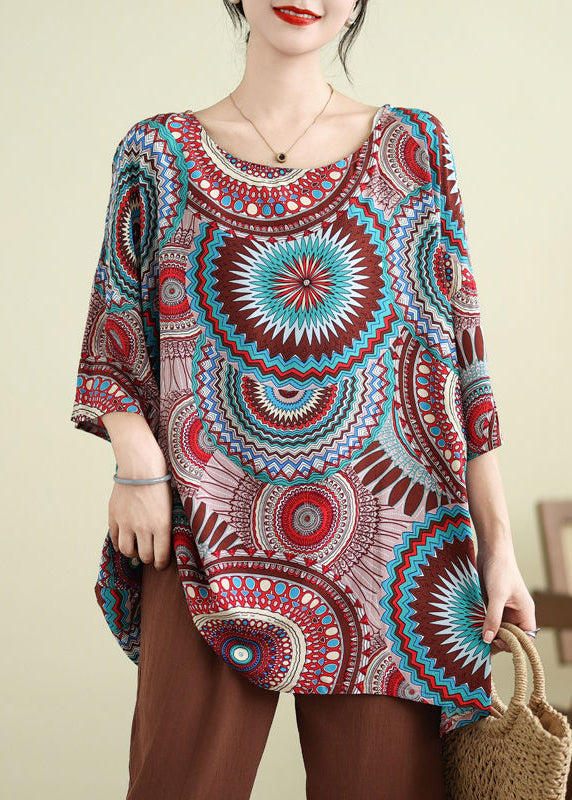 Boutique Red O-neck Print Top Half Sleeve