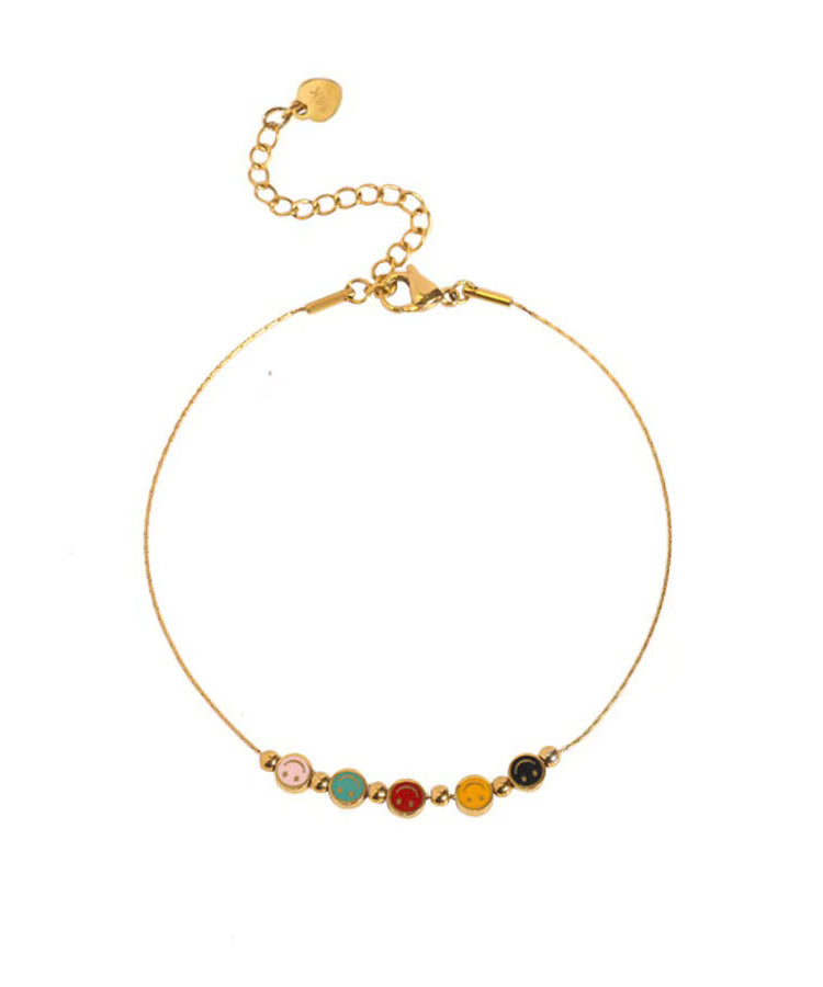 Gold Sterling Silver Overgild Smiling Face Ankle Bracelet