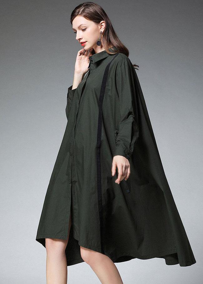 Tea Green Peterpan Collar Button Patchwork Fall Cotton Long Shirt