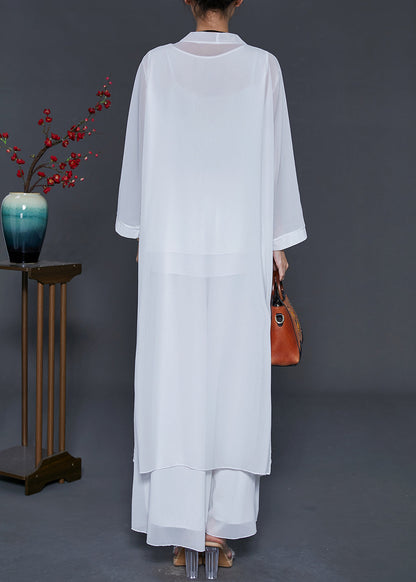 Simple White Oversized Draping Chiffon Three Piece Set Summer