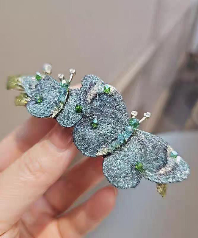 Blue Metal Embroidery Butterfly Hairpin