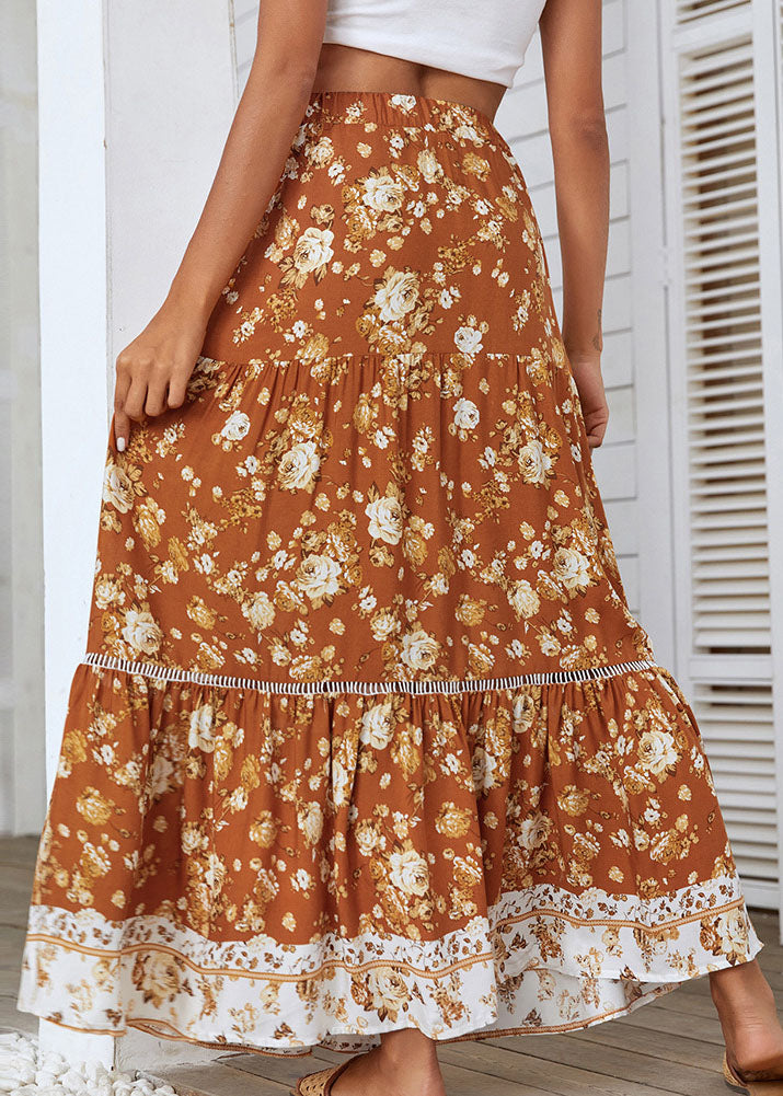 Ginger Elastic Waist Patchwork Print Cotton a Line Skirts Summer