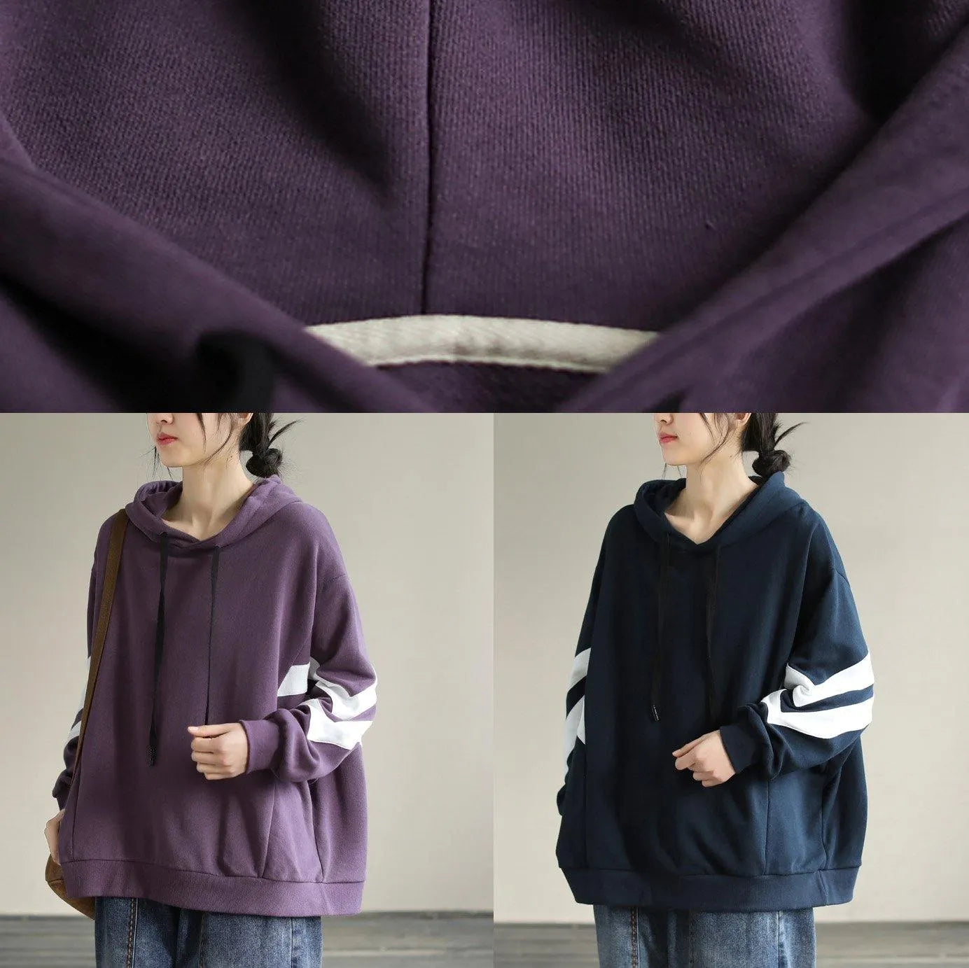 Diy Hooded Cotton Spring Linen Tops Blouses Design Navy Shirt