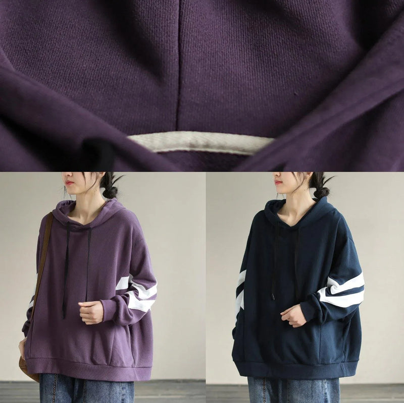 Diy Hooded Cotton Spring Linen Tops Blouses Design Navy Shirt