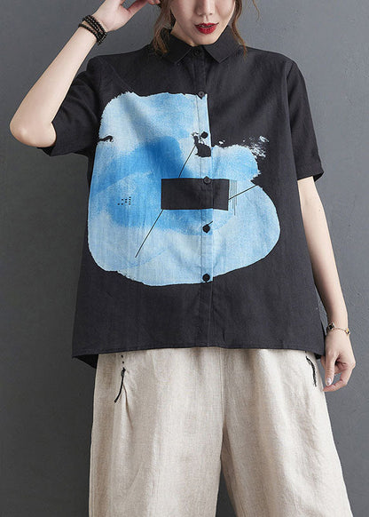 White Peterpan Collar Button Print Fall Half Sleeve Shirt Top