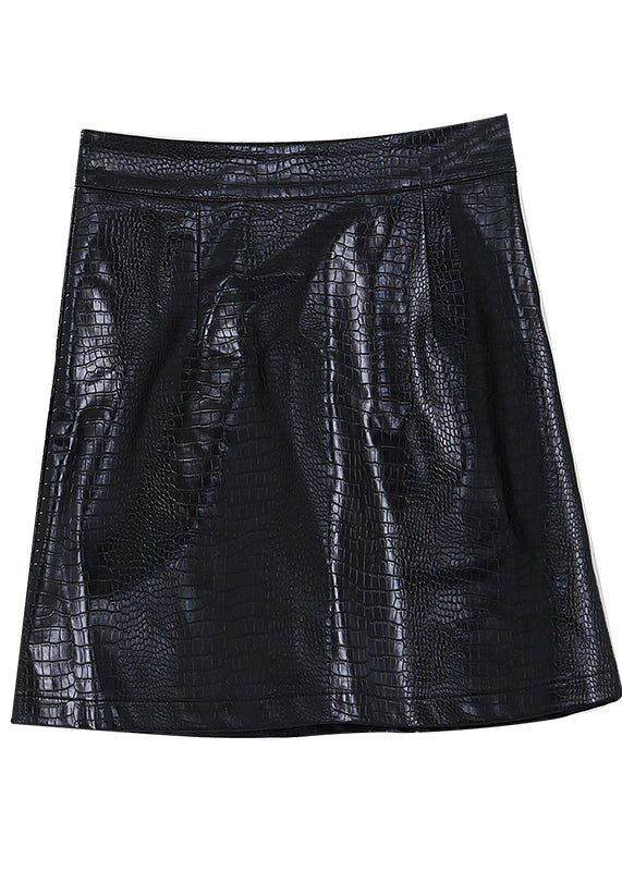 Black Zip Up Wrinkled Faux Leather Skirts Spring