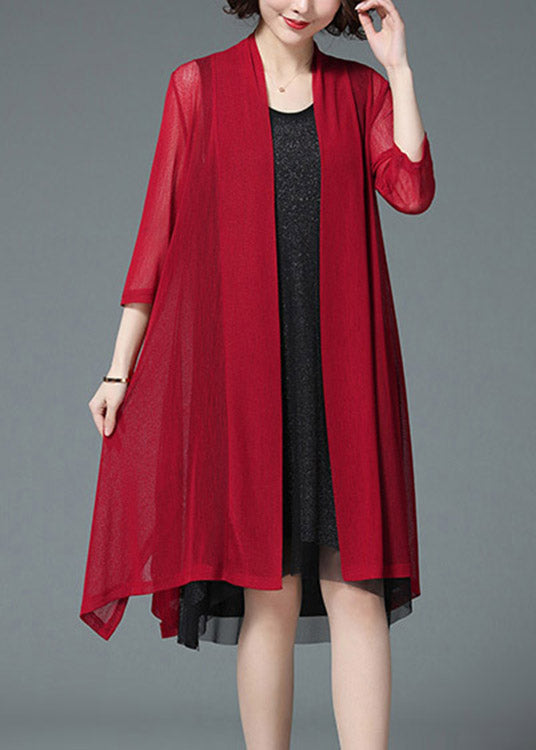 Baggy Red Upf 50+ Knit Beach Cardigan Three Quarter Sleeve