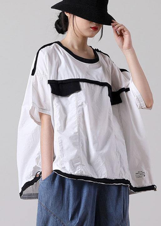 French White Cotton Shirt Tops Summer Short Sleeve