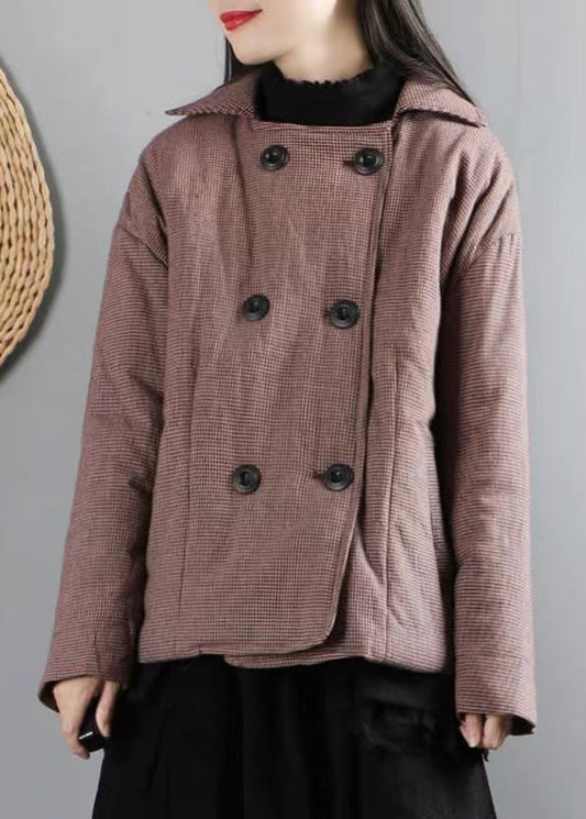 Red Plaid Pockets Patchwork Fine Cotton Filled Coats Winter