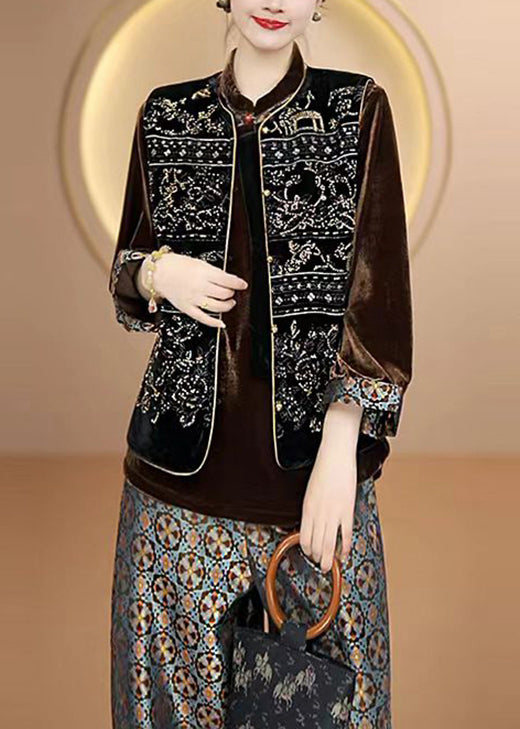 Black O Neck Embroideried Silk Vest Top Sleeveless