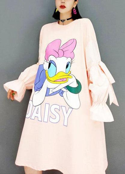 Italian Pink Loose Fall Long Sleeve Long Dresses