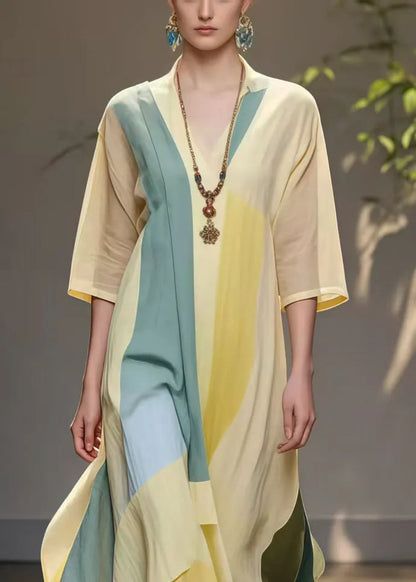 Yellow Asymmetrical Exra Large Hem Cotton Holiday Dress Summer