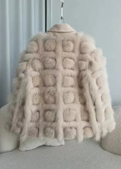 Boutique Beige Knit Patchwork Leather and Fur Jackets Winter