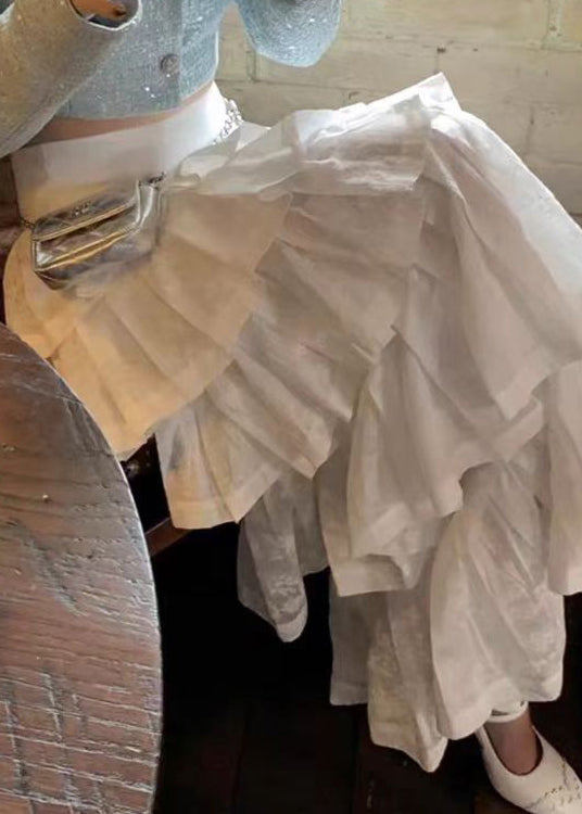 White Wrinkled High Waist Cotton Skirt Summer