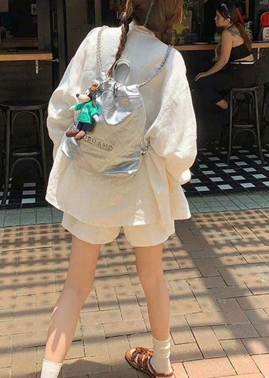 New White Embroidered Tops and Shorts Linen Two Piece Suit Set Summer