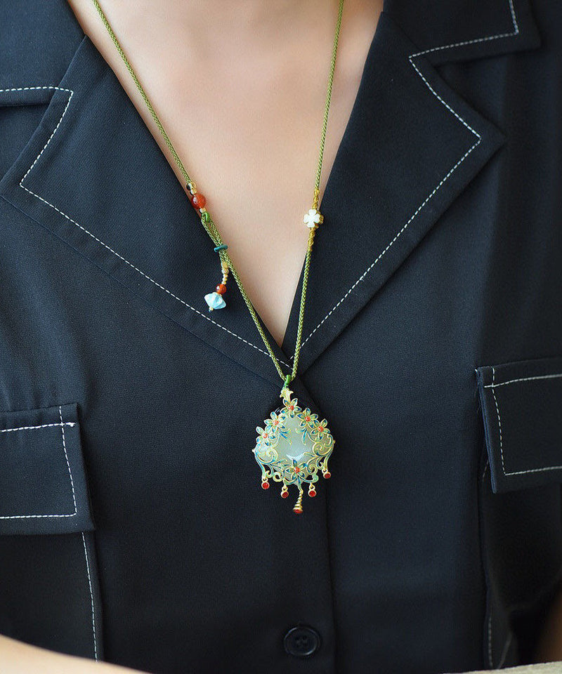 Blue Sterling Silver Jade Tassel Pendant Necklace