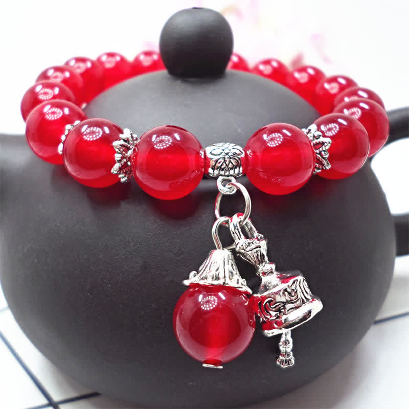 Buddha Stones Crystal Chalcedony Stone Energy Beaded Bell Charm Bracelet