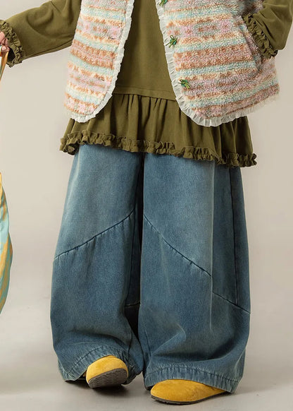 Blue Pockets Denim Wide Leg Jeans