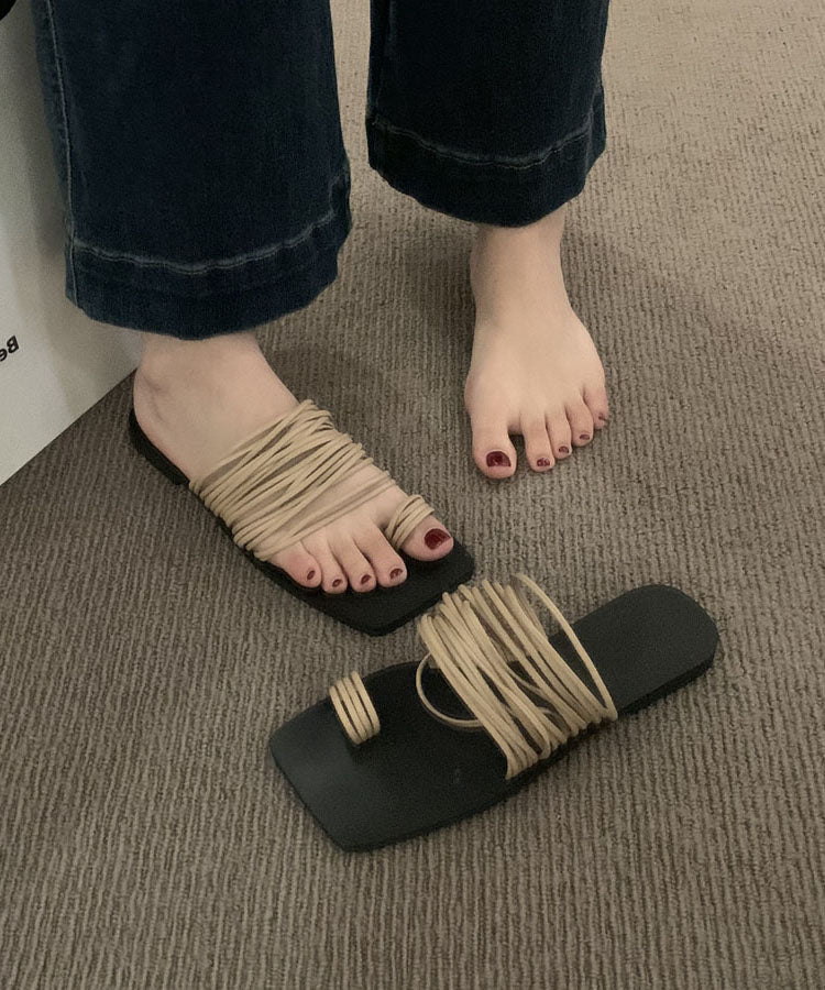 Soft Splicing Khaki Slide Sandals Peep Toe