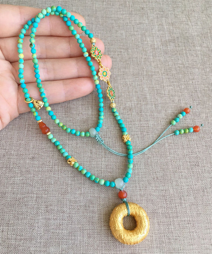 Handmade Light Green Handmade Jade Turquoise Tassel Pendant Necklace