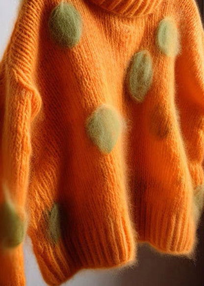 Orange Hign Neck Cashmere Knit Sweaters Fall