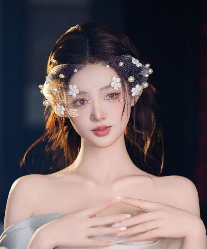 White Tulle Pearl Hairpiece