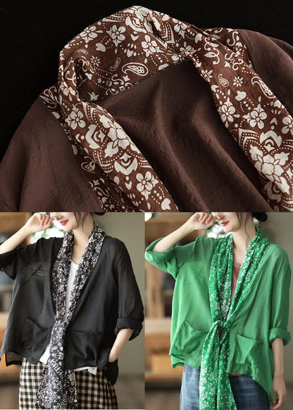 Black Turtle Neck Patchwork Linen Upf 50+ Coat Long Sleeve