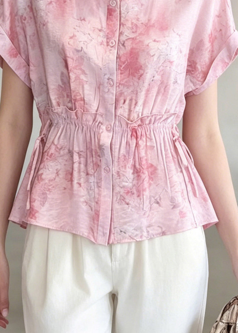 Pink Ruffled Patchwork Shirt Summer