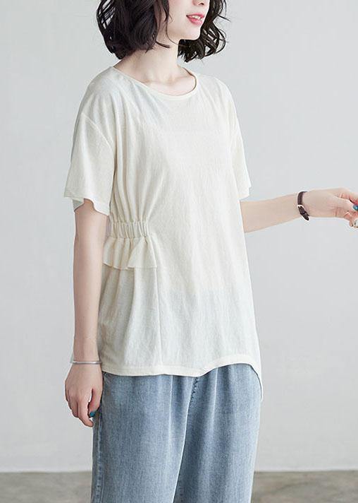 White Ruffled Asymmetrical Design Cotton Summer Tops