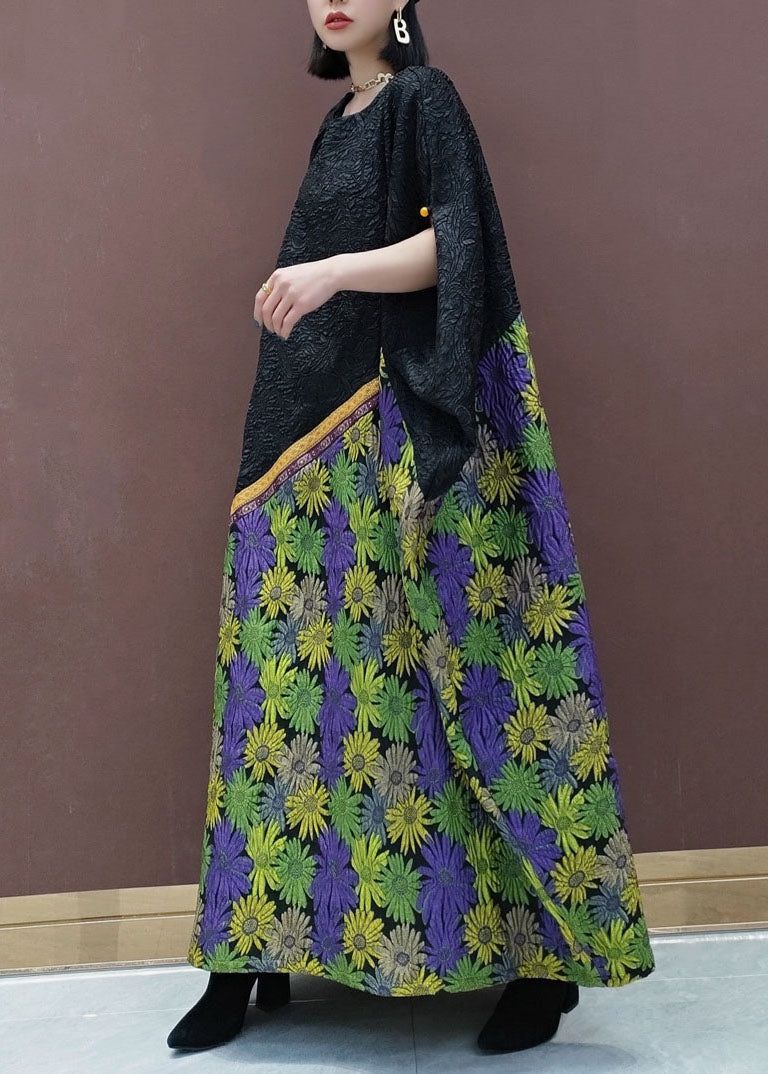 Black O-neck Long Dresses Cloak Sleeves