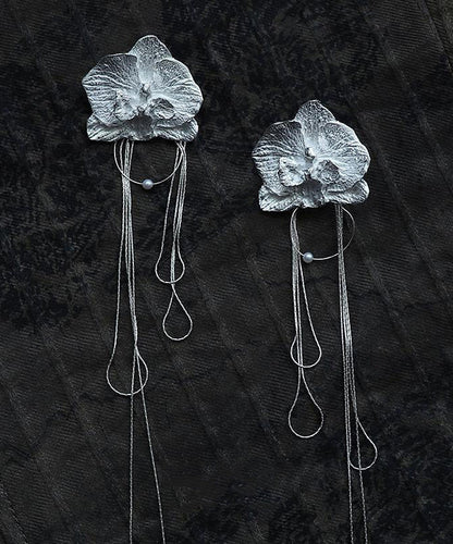Silk Alloy Moth Orchid Tassel Drop Earrings