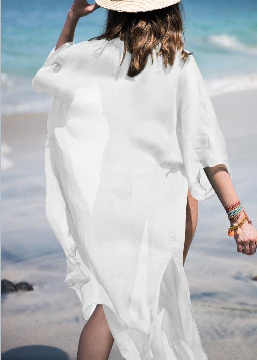Fitted White Half Sleeve Side Open Holiday Summer Chiffon Cardigans