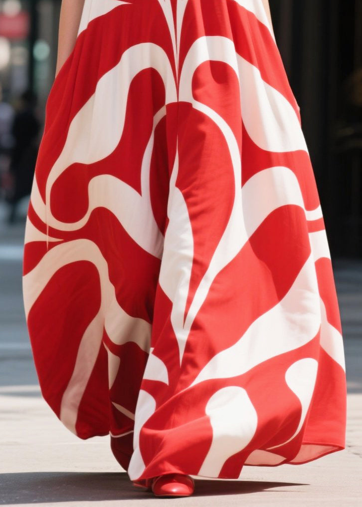 Red Oversized Print Chiffon Holiday Dresses Summer