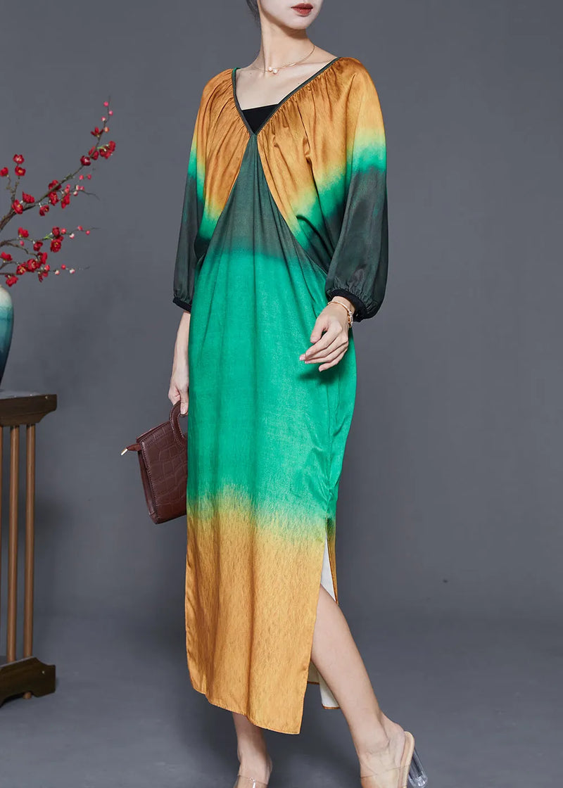 Colorblock Tie Dye Side Open Chiffon Maxi Dresses Spring