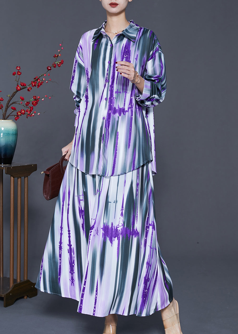 Purple Oversized Tie Dye Cotton Two Pieces Set Spring