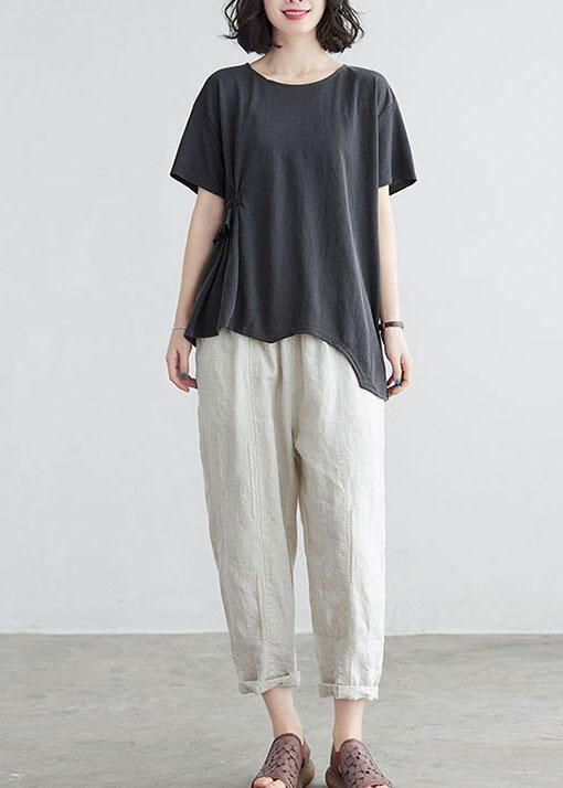 White Ruffled Asymmetrical Design Cotton Summer Tops