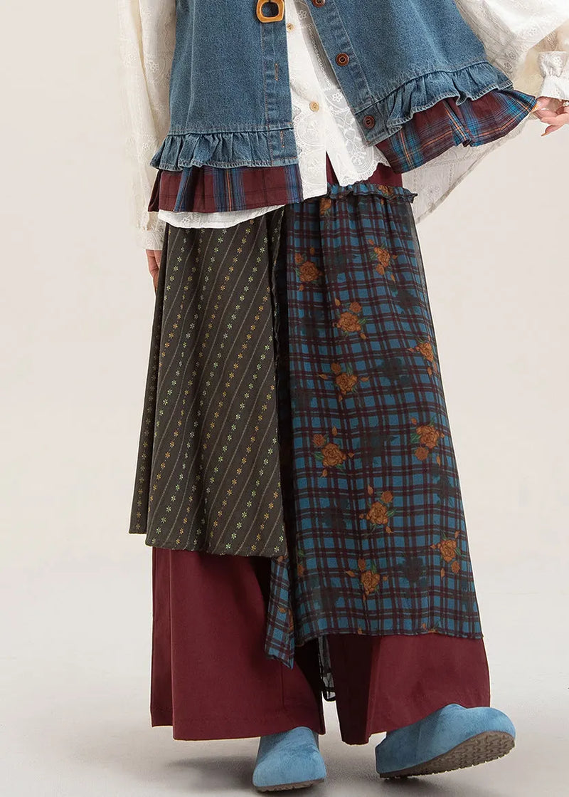 Loose Red Print Patch Wide Leg Pants Fall