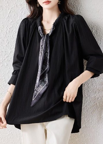 Black Oversized Scarf Cotton Blouse Top Fall