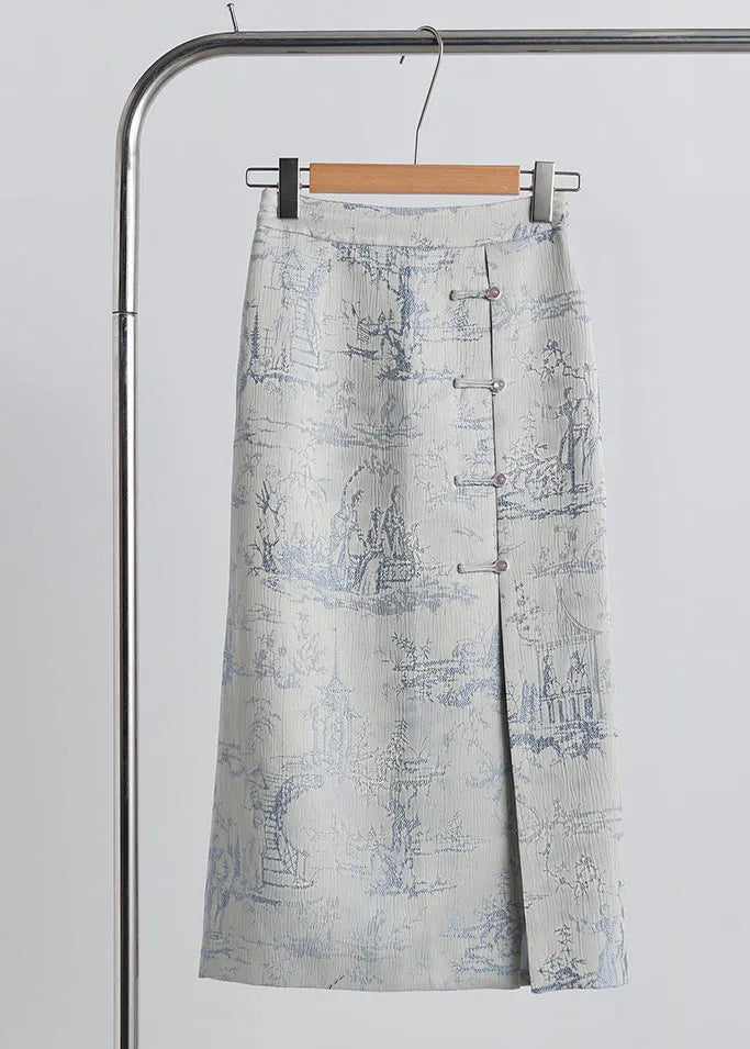 New Retro Grey Jacquard Cotton Two Pieces Set Fall