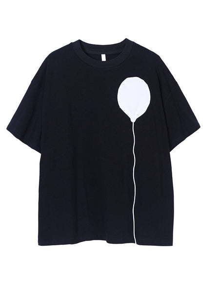 Black O-neck Patchwork Cotton Tanks Short Sleeve