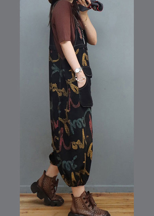 Graphic Print Patchwork Denim Lantern Jumpsuits Spring