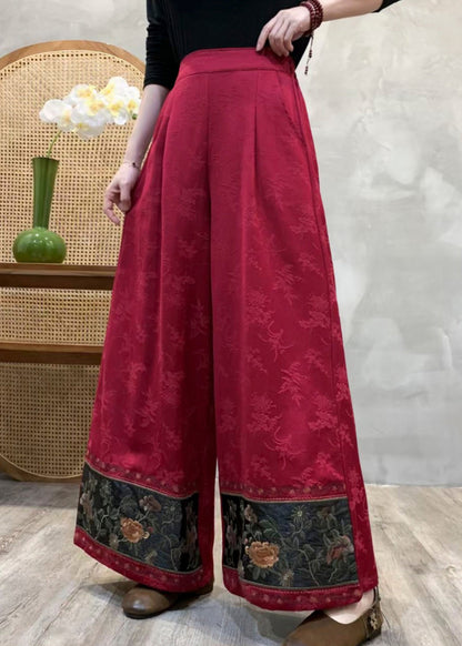 Red Embroidered Jacquard Cotton Pants Spring
