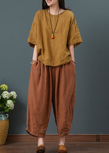 Yellow Oversized Linen Two Pieces Set Summer