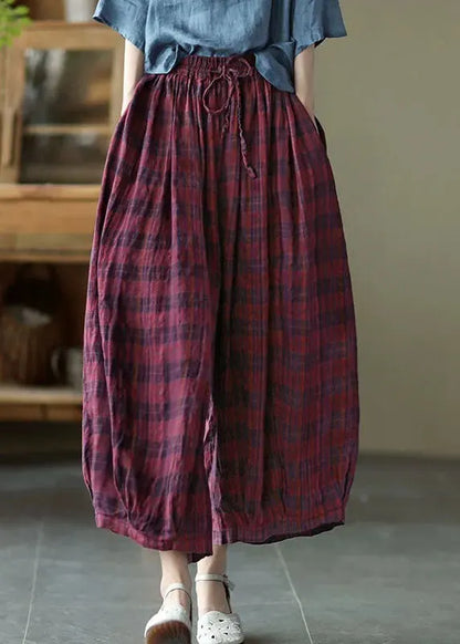 Red Elastic Waist Drawstring Cotton Pants Spring