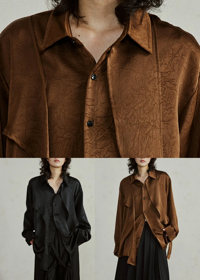 Black Asymmetrical Button Top Lantern Sleeve