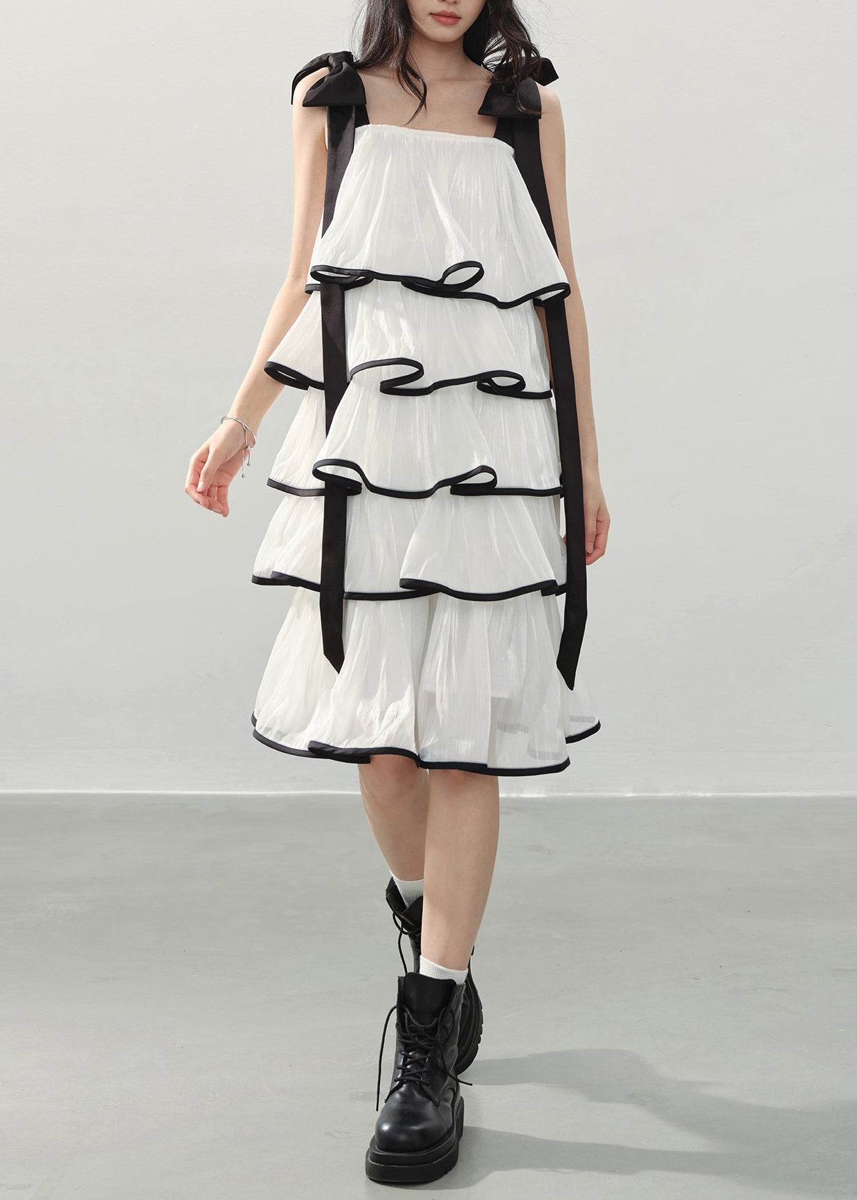 White Layered Ruffles Chiffon Mini Dress Summer